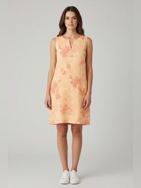 Sigrid Olsen Linen Shift Dress Floral Orange Size 8